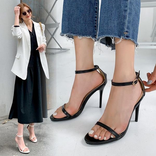 

sandals gladiator women plus size 30-50 thin high heels buckle strap fashion summer ladies pumps party wedding shoes 256, Black