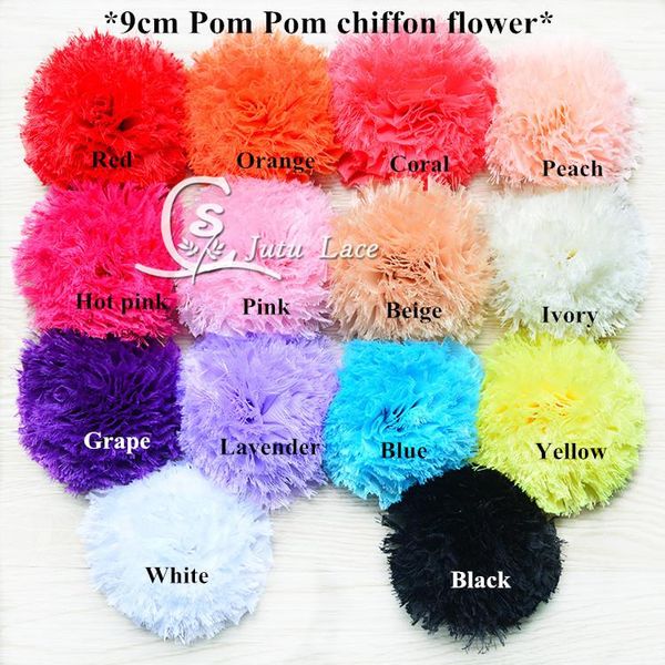 

epacket 60 pcs/lot , 9 cm '' pom frayed chiffon flower for headband accessories apparel ties, Red;brown