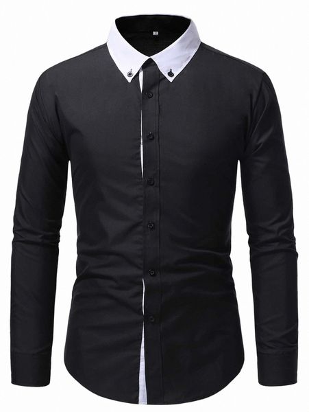 

men contrast collar button down shirt 93tf#, White;black