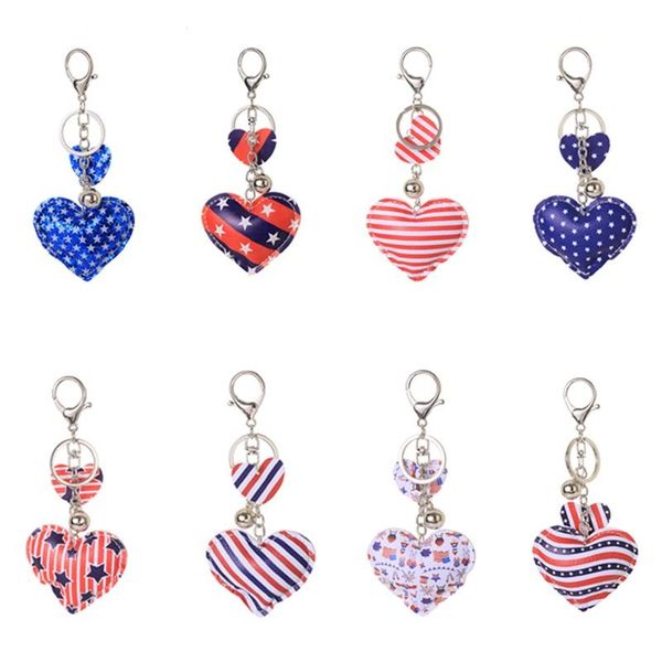 

pendant keychain party favor colorful cute heart shape key chain independence day american flag keychains, Slivery;golden