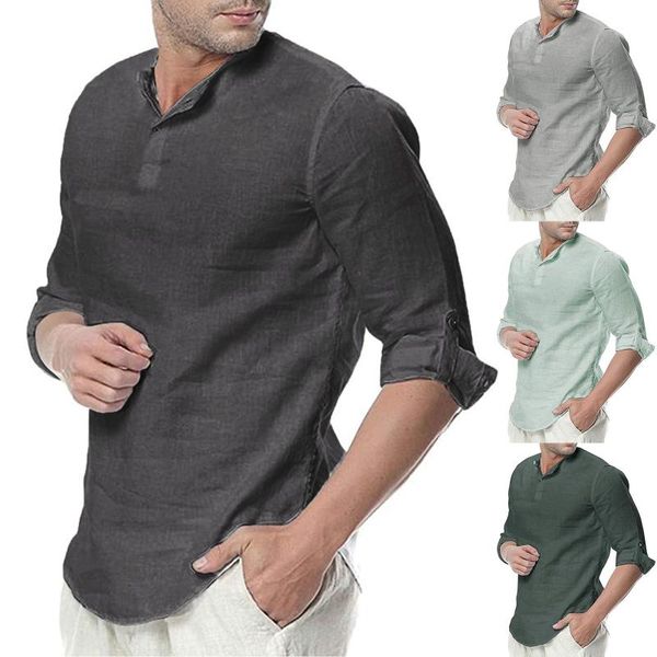 

men's casual shirts linen half sleeve summer solid loose turn-down collar blouse male breathable shirt chemises homme, White;black