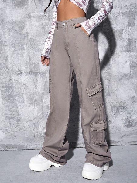 

high waist wide leg cargo jeans y26t#, Blue