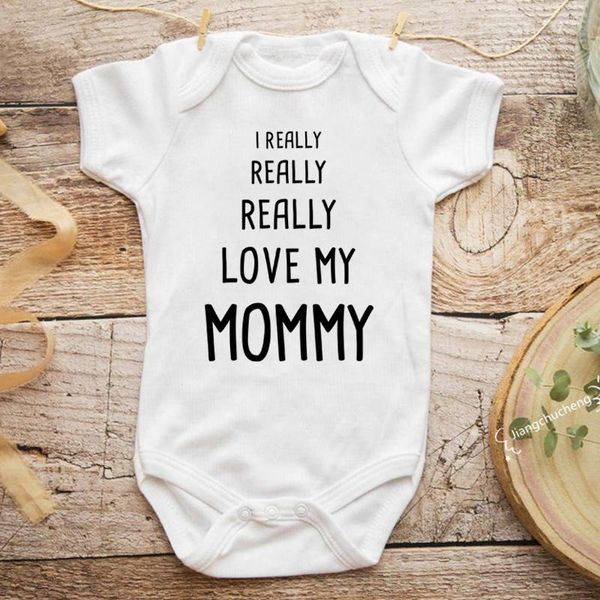 Niedlicher Strampler mit Aufschrift „I Really Love My Mommy Born Baby Boy Girl“, Baumwolle, kurzärmelig, Overall, Säuglingskleidung, Pyjama-Outfits