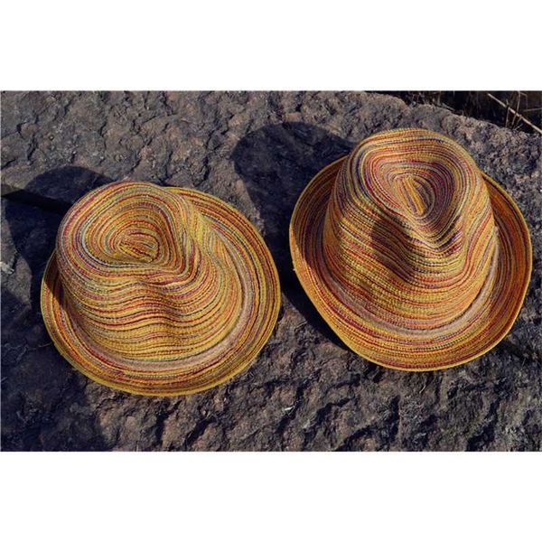 

straw hat summer women's tide seven rainbow pattern leisure straw hat big brim sun shading beach hat, Blue;gray
