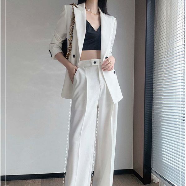 

women autumn winter fashion business pant suits uniform formal jacket and long blazer set ol 2 two pieces 210510, White;black