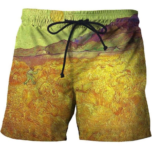 

men's shorts summer beach world famous painting 3d printing swimwear loose casual running sports, White;black
