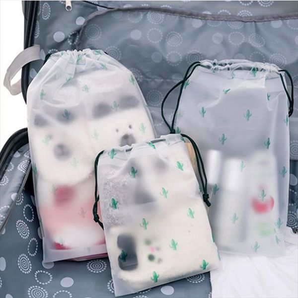 

women transparent drawstring cactus cosmetic bag travel makeup case make up bath organizer storage pouch toiletry wash beauty