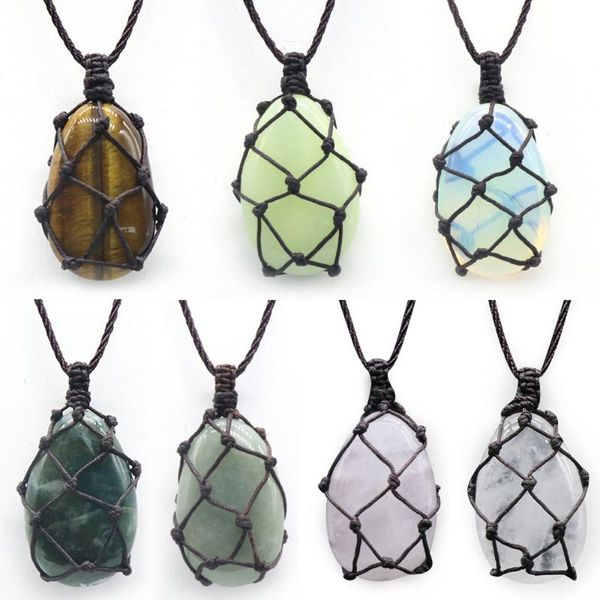 

pendant necklaces 39cm natural agates tiger eye clear quartzs green aventurine stone crystal necklace women jewelry gift size 25x38mm, Silver