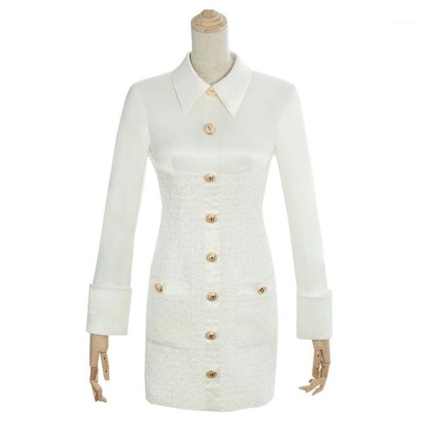 

casual dresses fall / winter fashion clothing white tweed dress turn-down collar long sleeved buttons tight office, Black;gray