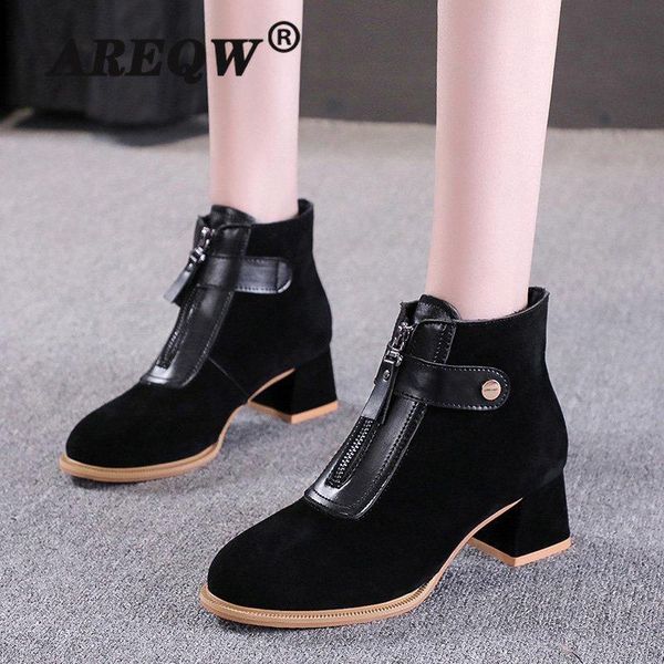 

boots 2021 winter casual women pumps warm ankle high heels snow shoes, Black
