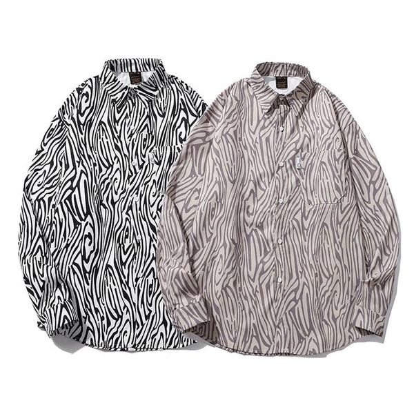 

men's casual shirts men shirt 2021 arrival spring and autumn loose zebra pattern comfortable male thin korean style s106, White;black
