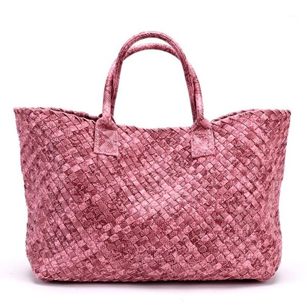 

evening bags fashion european and american style python print woven leather handbag high capacity purse women knitting bag large casual tote