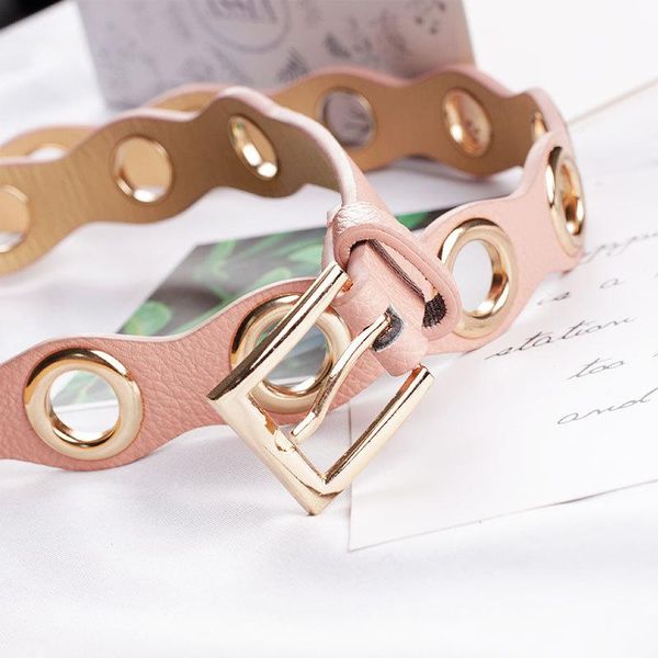 

belts 2021 pu leather hollow out women gold pin buckle round hole waist for jeans lady fashion waistband 110x2.7cm, Black;brown
