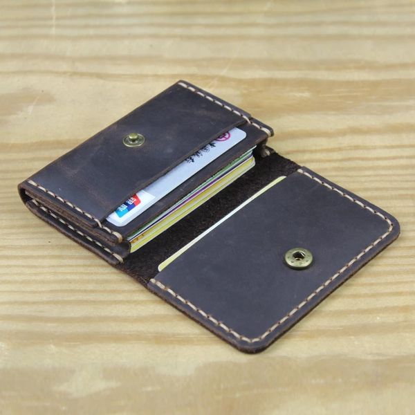 

handmade vintage genuine leather credit card holder men small wallet women coin purse buiness id card case crazy horse cowhide male mc-412 b, Brown;gray