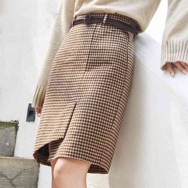 

arrival autumn winter women high waist asymmetrical vintage skirt all-matched casual wool plaid knee-length skirts s362 210512, White