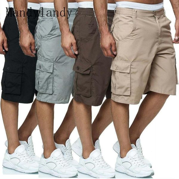 

mandylandy men's fashion casual cotton cargo shorts multi-pocket sport loose pants baggy training, White;black