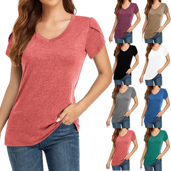 

new women's solid color v-neck short sve t-shirt for spring and summer of 2021, White