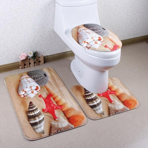 

flower cut ocean scenic bathroom mats set absorbent carpet non-slip foot pad pedestal rug lid toilet cover bath mat 3pcs/set seat covers