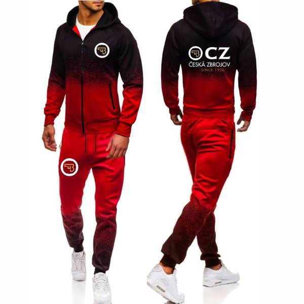

jogging clothing spring men sportswear 2-piece set ceska zbrojovka print logo customizable gradient color jacket sets -selling, Black;red