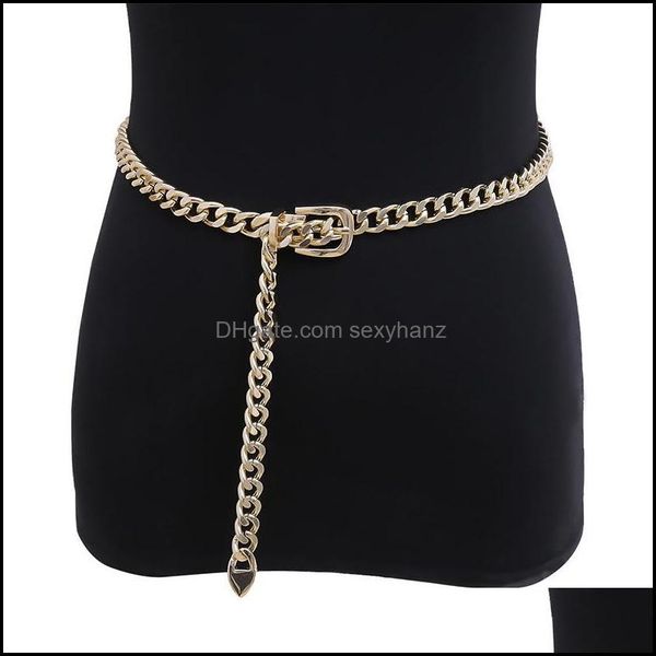 

& fashion aessories belts women metal chain belt punk hip hop gold sier waist straps for jeans trousers casual girls waistband drop delivery, Black;brown