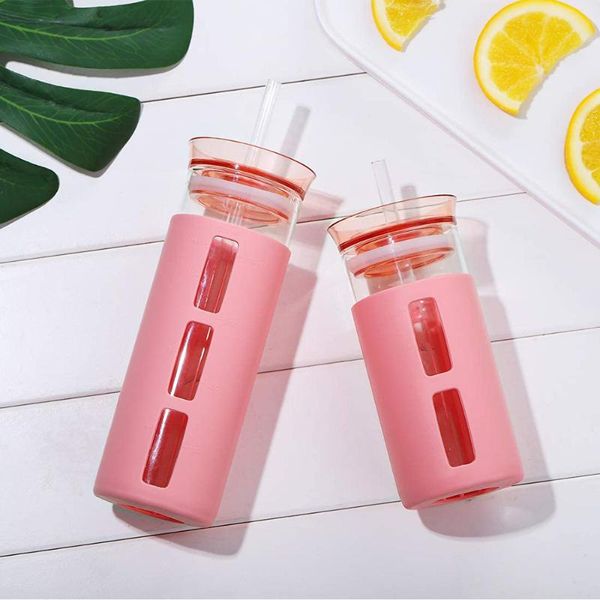 

outdoor water bottle with straw 500ml glass sports bottles eco-friendly drinkware lid for hiking camping travel