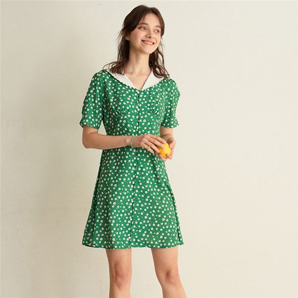 

dresses 2021 summer boho green floral cute turn down collar short sleeve single breasted button up mini shirt dress, Black;gray