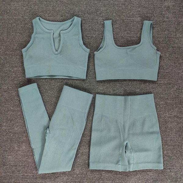 

yoga outfit high elastics ribbed seamless set women gym clothes sporty fitness shaping two piece sports jogging suit workout