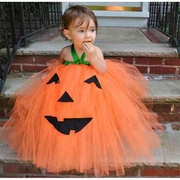 

halloween pumpkin girl pengpeng long children's p pgraphy dress princess gauze skirt, Red;yellow