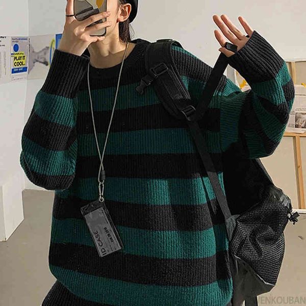 

women's striped casual large sweater, harajuku shirt, warm, winter, White;black