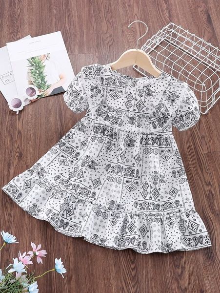 

toddler girls paisley scarf print ruffle trim dress she, Red;yellow