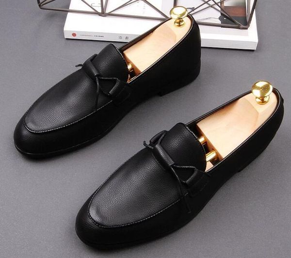 

dress shoes 2021 men's blacke bowtie slip on flats oxfords wedding prom evening footwear for gentleman, Black