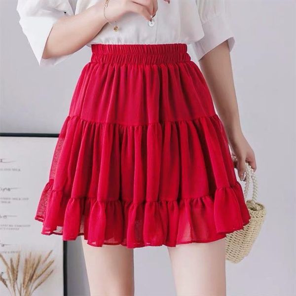 

plus size boho summer womens skirt pleated mini high waist chiffon pink red black white blue m 6xl 7xl