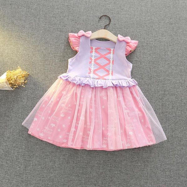 

girl's dresses cartoon cotton kids midi party casual pink flower summer children girls fille dress vestidos longue de verano robe, Red;yellow