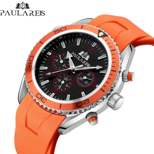 

men automatic self wind mechanical rubber band orange blue iron plate, Slivery;brown