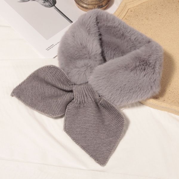 

plush korean cross female imitation rabbit hair solid color love splicing warm neck protection scarf in autumn and winter, Blue;gray