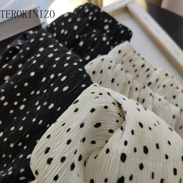 

skirts terokinizo polka dot print women vintage stretch high waist mid calf jupe femme summer 2021 pleated ac047, Black
