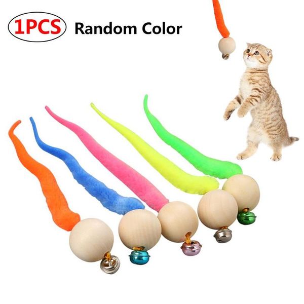 

cat toys 1pcs colored worms ball with bell plush toy kitten activity interactive sport safe creative