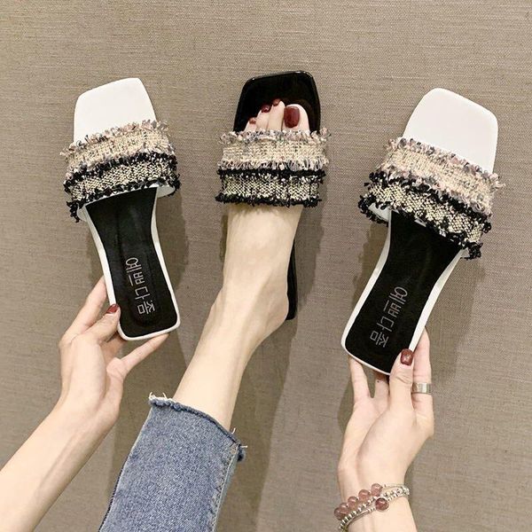 

fashion woman sandals summer shoes gladiator beach black white flat heels mule slippers size 35-40