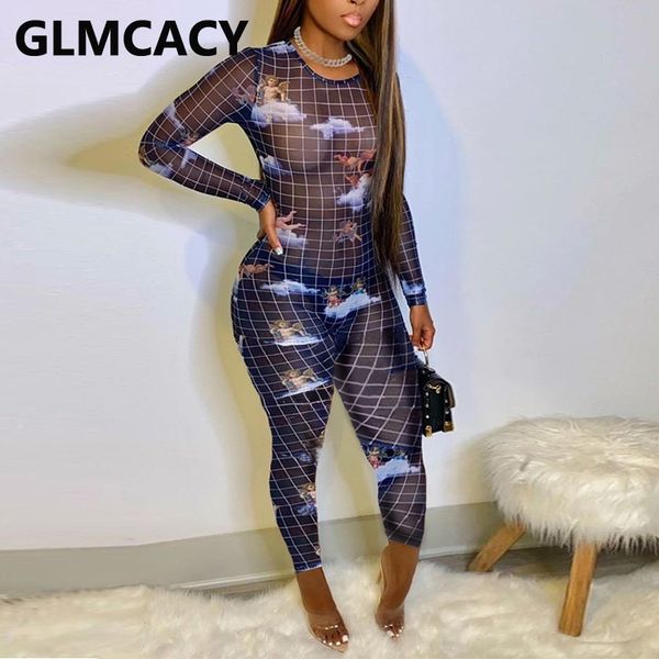 

women long sleeve mesh jumpsuits 210702, Black;white