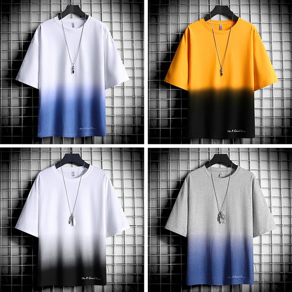 

luxury t-shirts 2021 t-shirt short sleeve summer brand youth student loose version gradient t-shirt men's fashion, Black