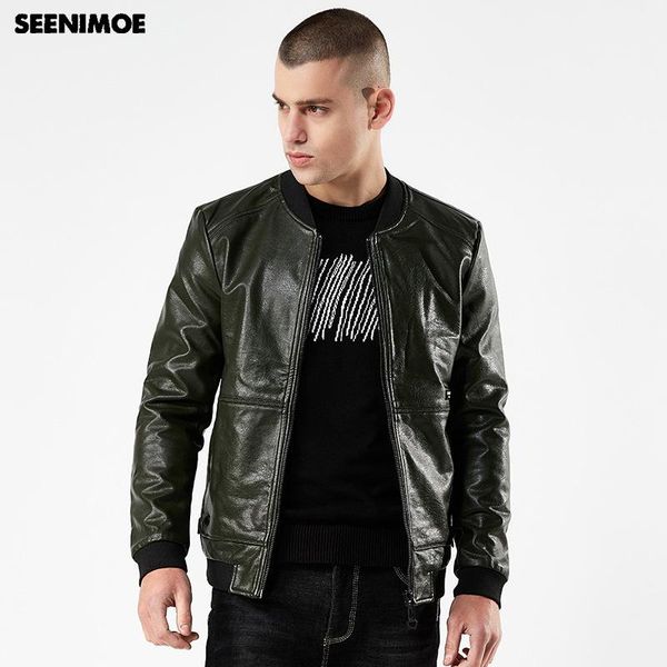 

men's fur & faux seenimoe pu leather jacket men motorcycle coat full sleeve moto biker 2021 winter outwear mens, Black