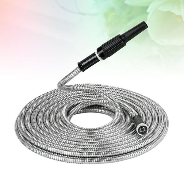 

25ft stainless steel lightweight garden hose heavy duty metal watering water pipe spray nozzle home silver equipments