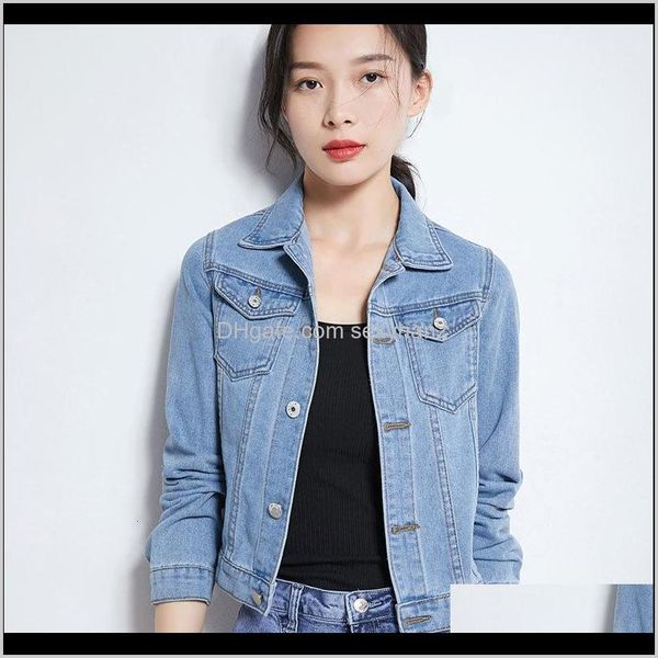 

womens jackets yocalor autumn fashion blue jeans hand brush long sleeve stretch short women denim jacket white pink coats1 a3grq e5wkm, Black;brown