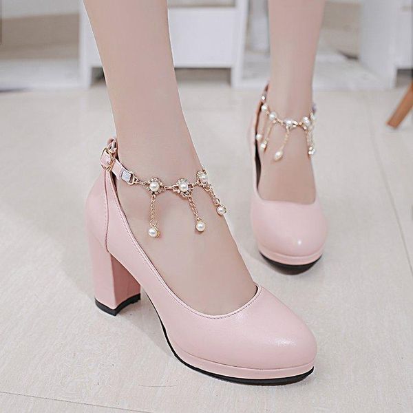 

dress shoes 2021 diamond platform high heels princess sweet pearl wedding round headed womens ladies party pumps, Black