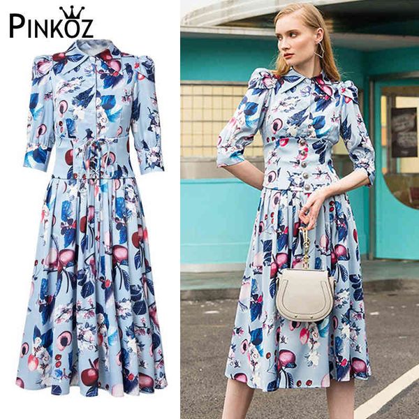 

elegant women party chiffon dress designer style slim waist classy formal blue printed midi pleated dresses girdle 2xl 210421, Black;gray