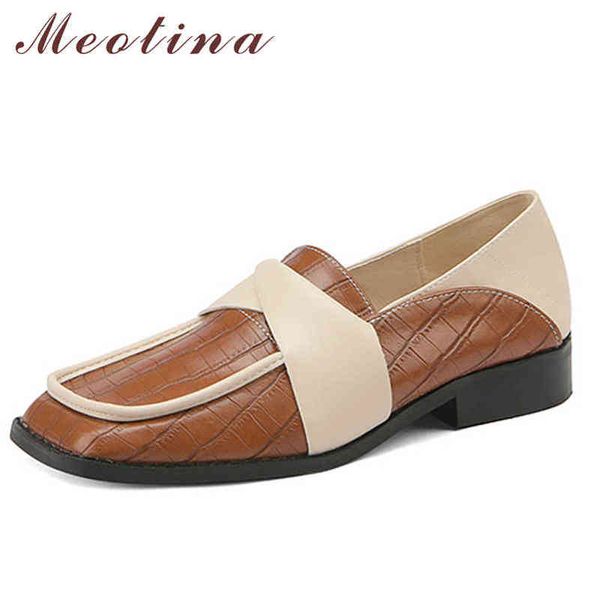 

meotina women's flat shoes leather square needle point casual fashion spring and autumn black 2 9