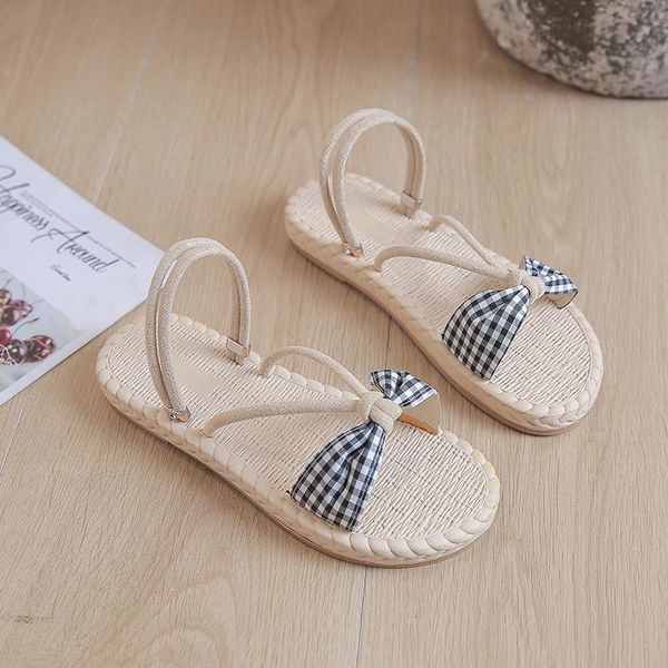 

bow sandals women summer fashion women's 2021 shoes all-match comfortable open toe slip-on casual, Black
