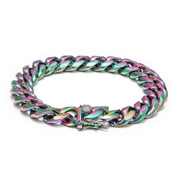 

link, chain men hip hop cuban bracelets colorful stainless steel never fade 12mm hiphop bracelet fashion jewelry drop, Black