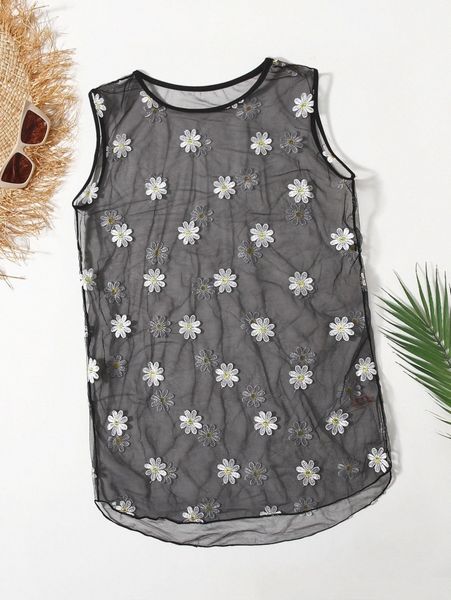 

floral embroidered chiffon cover up w4hc#, White;black