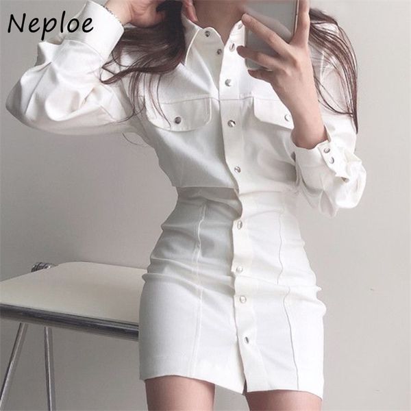 

turn down collar long sleeve single breast dress women high waist hip bodycon vestidos spring robe all match 210422, Black;gray